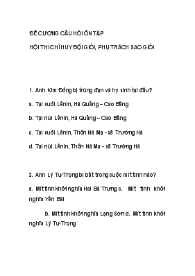 Đề cương câu hỏi ôn tập hội thi chỉ huy đội giỏi, phụ trách sao giỏi